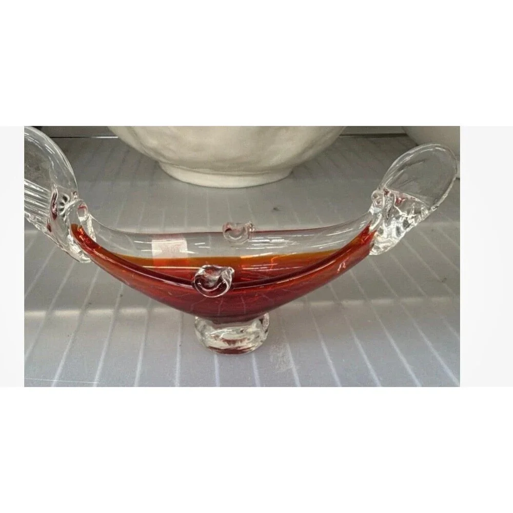 Centro de mesa decorativo de cristal artesanal rojo y transparente – Estilo Mura